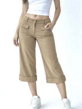 Y2K guess khaki Cropped Gaucho Dress Pants Slacks Juniors Women’s Sz 11 Wide